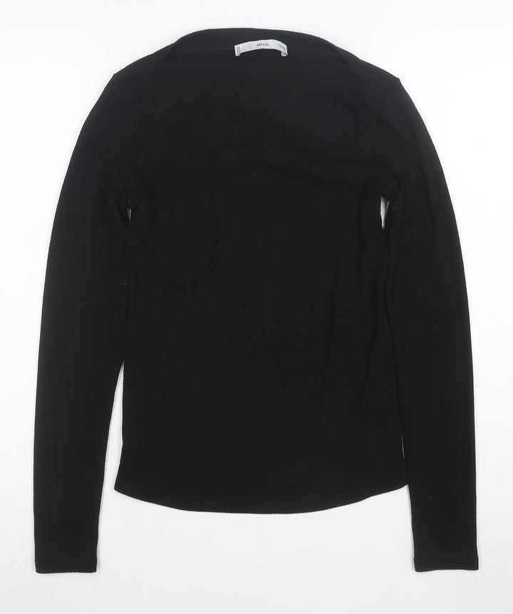 MNG Women's Black Slim Fit Long Sleeve Basic T-Shirt Size S