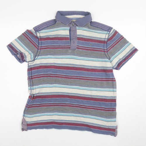 Marks and Spencer Men's Multicoloured Striped Cotton Polo Shirt Size L