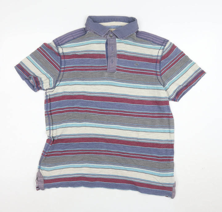 Marks and Spencer Men's Multicoloured Striped Cotton Polo Shirt Size L