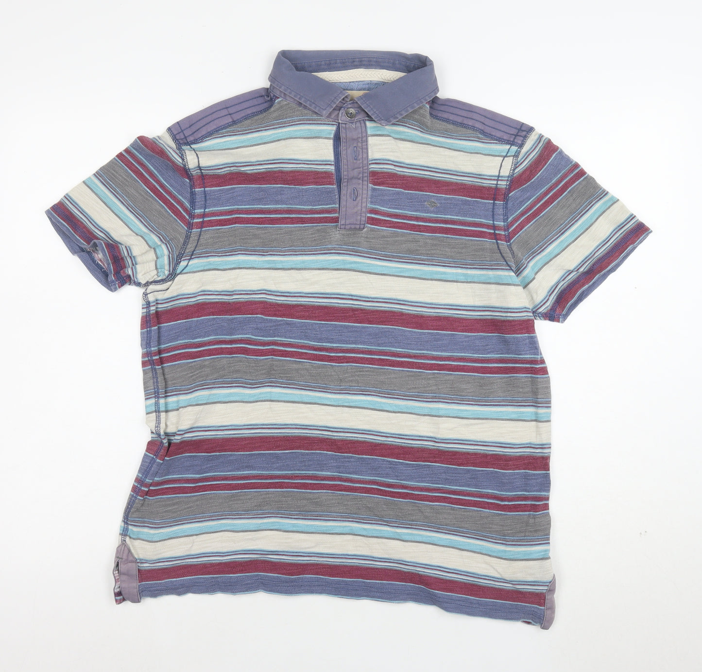 Marks and Spencer Men's Multicoloured Striped Cotton Polo Shirt Size L