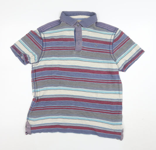 Marks and Spencer Men's Multicoloured Striped Cotton Polo Shirt Size L