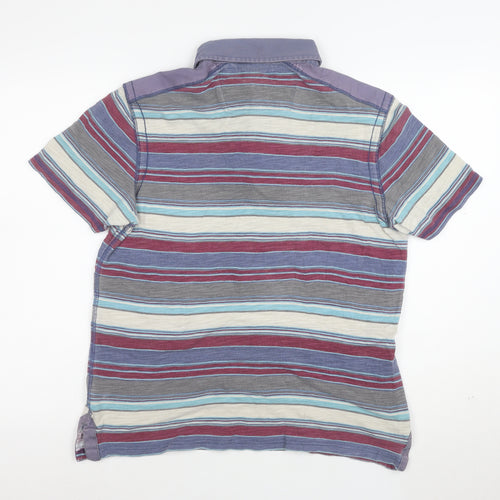 Marks and Spencer Men's Multicoloured Striped Cotton Polo Shirt Size L