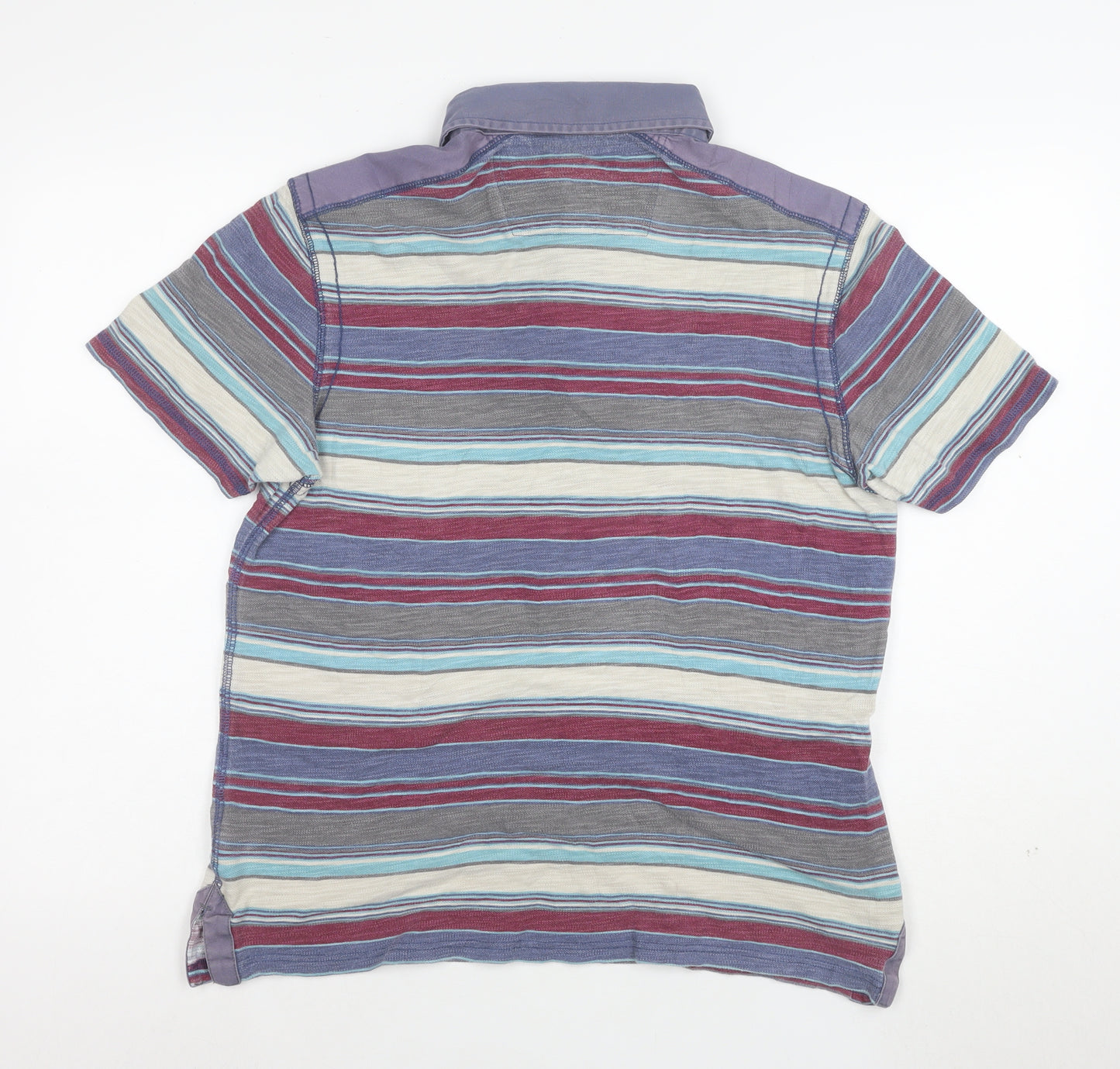 Marks and Spencer Men's Multicoloured Striped Cotton Polo Shirt Size L