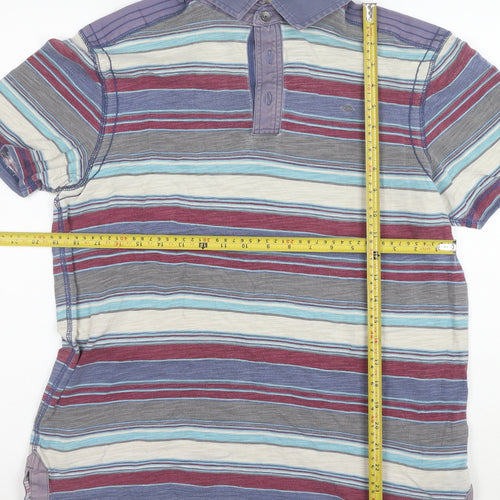 Marks and Spencer Men's Multicoloured Striped Cotton Polo Shirt Size L