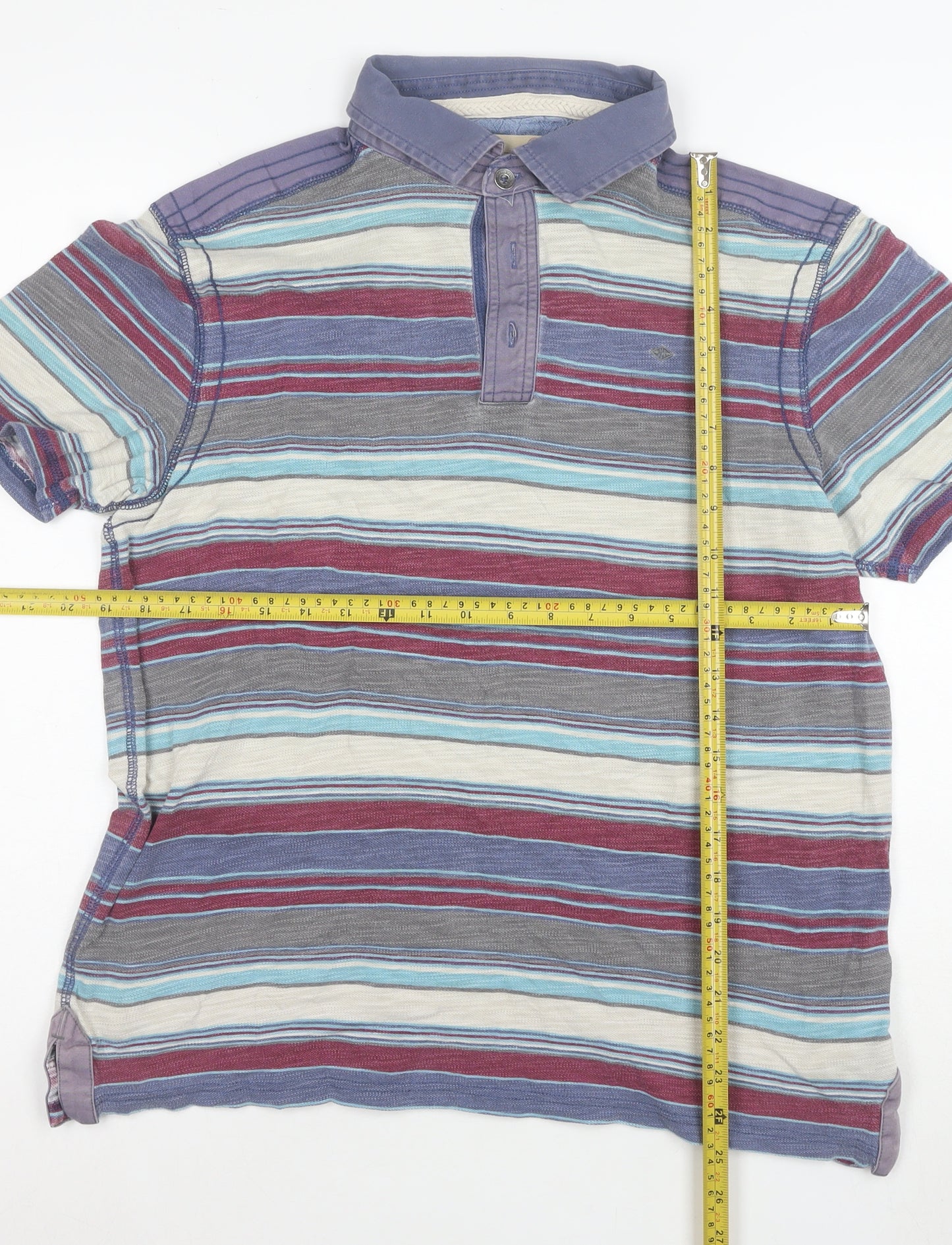 Marks and Spencer Men's Multicoloured Striped Cotton Polo Shirt Size L