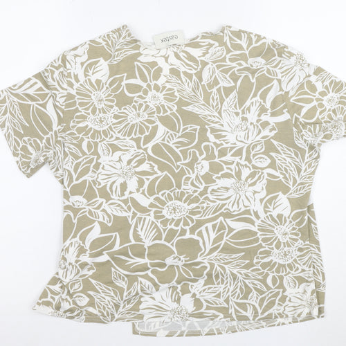 Eastex Women Beige Floral V-Neck Short Sleeve Stretch T-Shirt XL