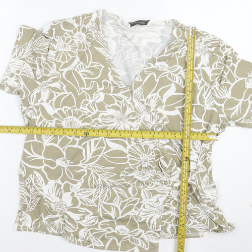 Eastex Women Beige Floral V-Neck Short Sleeve Stretch T-Shirt XL
