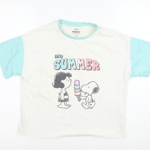 Marks and Spencer Peanuts Girls White Blue 11-12 Years Graphic T-Shirt