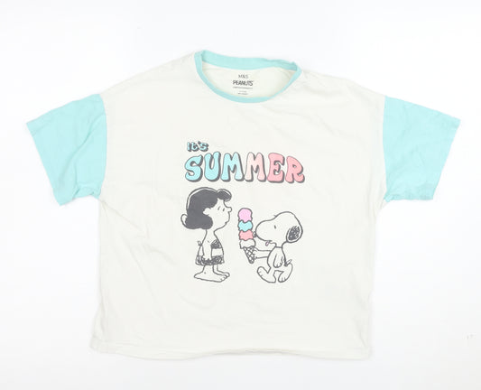 Marks and Spencer Peanuts Girls White Blue 11-12 Years Graphic T-Shirt