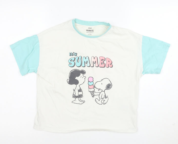 Marks and Spencer Peanuts Girls White Blue 11-12 Years Graphic T-Shirt