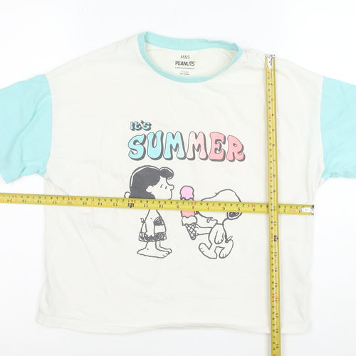 Marks and Spencer Peanuts Girls White Blue 11-12 Years Graphic T-Shirt
