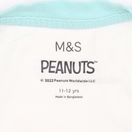 Marks and Spencer Peanuts Girls White Blue 11-12 Years Graphic T-Shirt