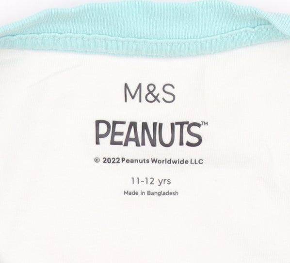 Marks and Spencer Peanuts Girls White Blue 11-12 Years Graphic T-Shirt