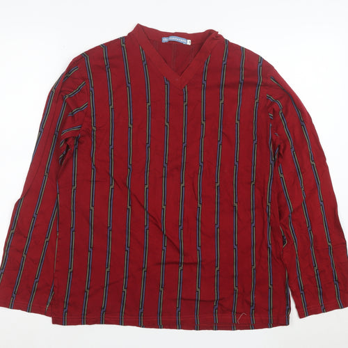 Christian Cane Women's Red Striped V-Neck Long Sleeve Cotton Top M