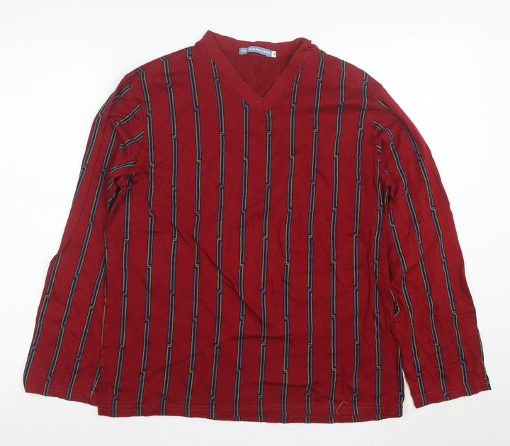 Christian Cane Women's Red Striped V-Neck Long Sleeve Cotton Top M