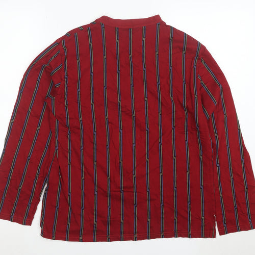 Christian Cane Women's Red Striped V-Neck Long Sleeve Cotton Top M