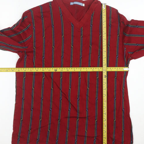 Christian Cane Women's Red Striped V-Neck Long Sleeve Cotton Top M