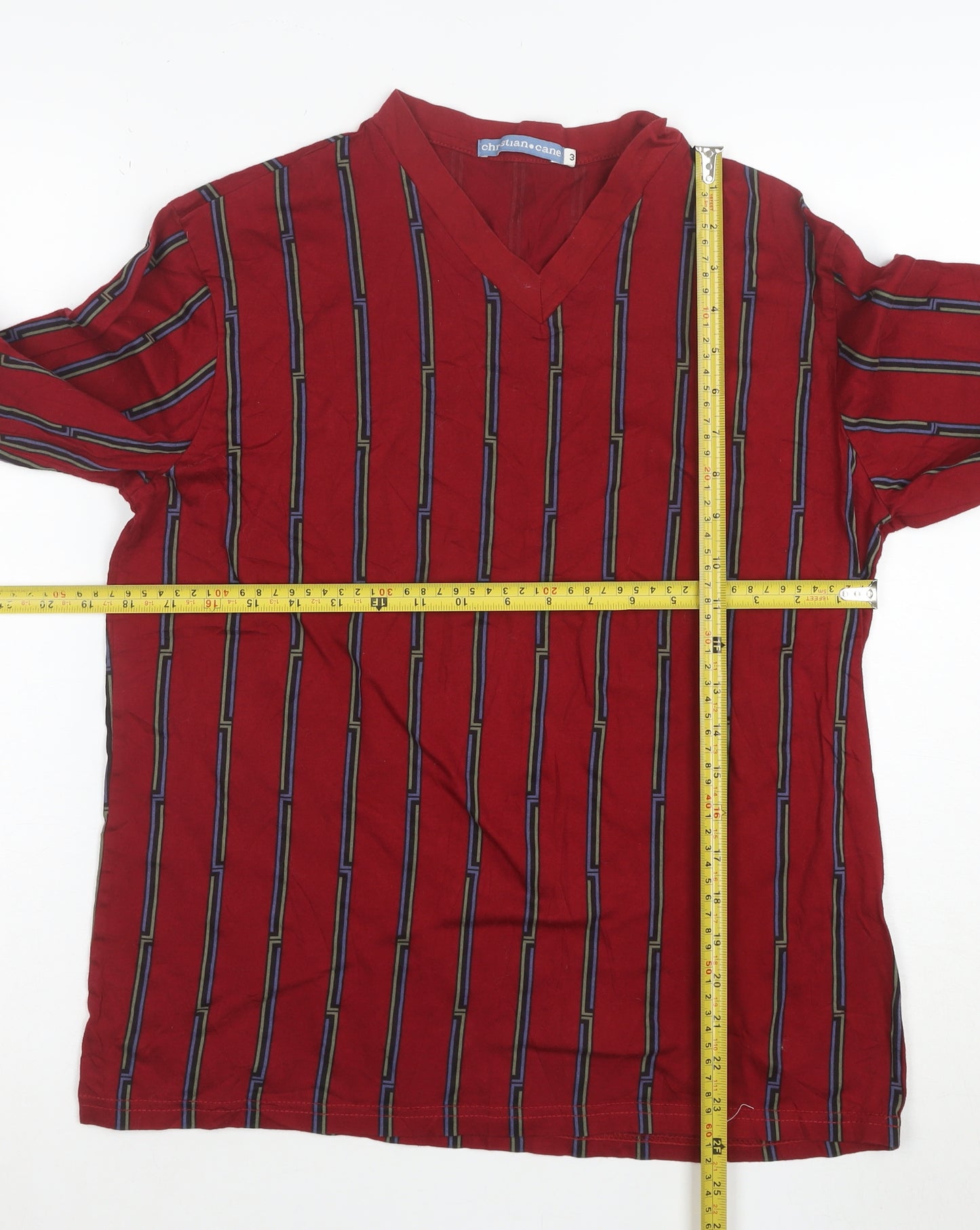 Christian Cane Women's Red Striped V-Neck Long Sleeve Cotton Top M