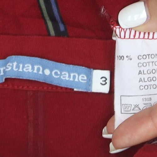 Christian Cane Women's Red Striped V-Neck Long Sleeve Cotton Top M
