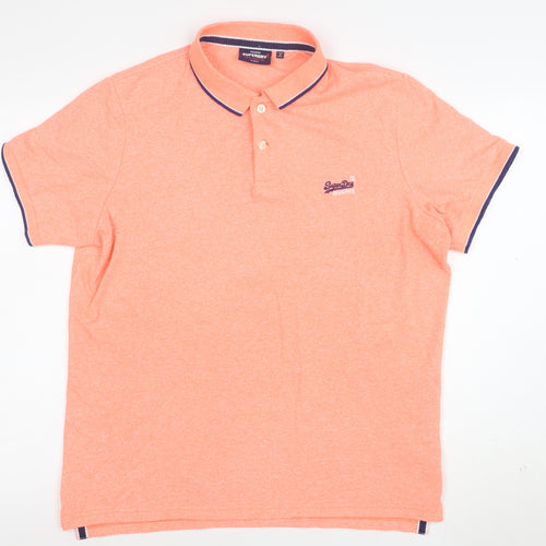 Superdry Mens Orange XL Regular Fit Polo Shirt Cotton Blend