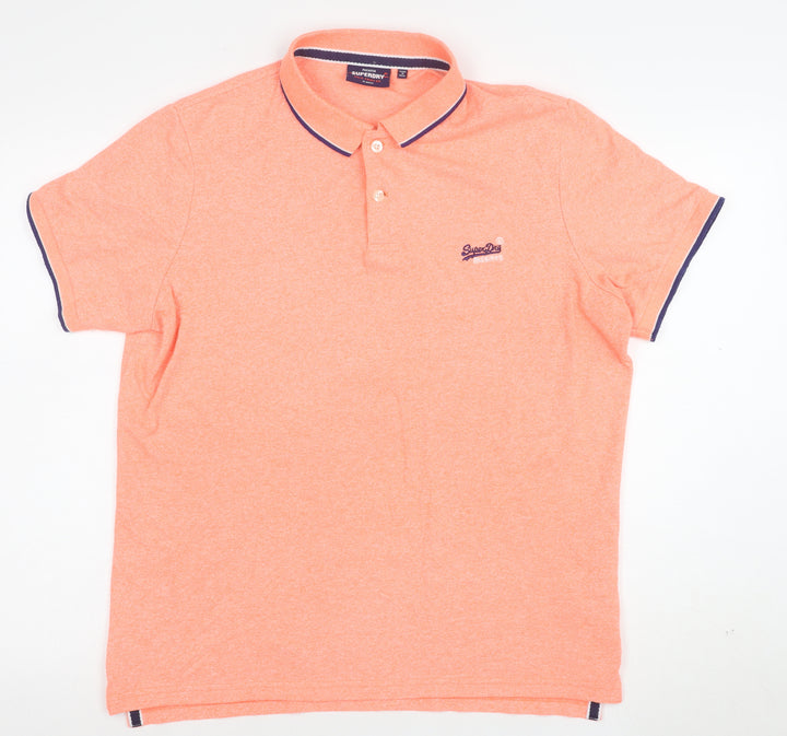 Superdry Mens Orange XL Regular Fit Polo Shirt Cotton Blend