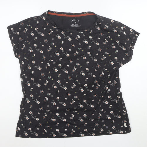 FatFace Womens Black Floral Short Sleeve Cotton T-Shirt Size 16