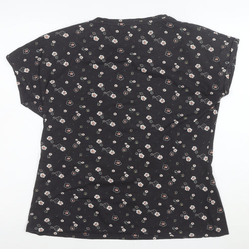 FatFace Womens Black Floral Short Sleeve Cotton T-Shirt Size 16