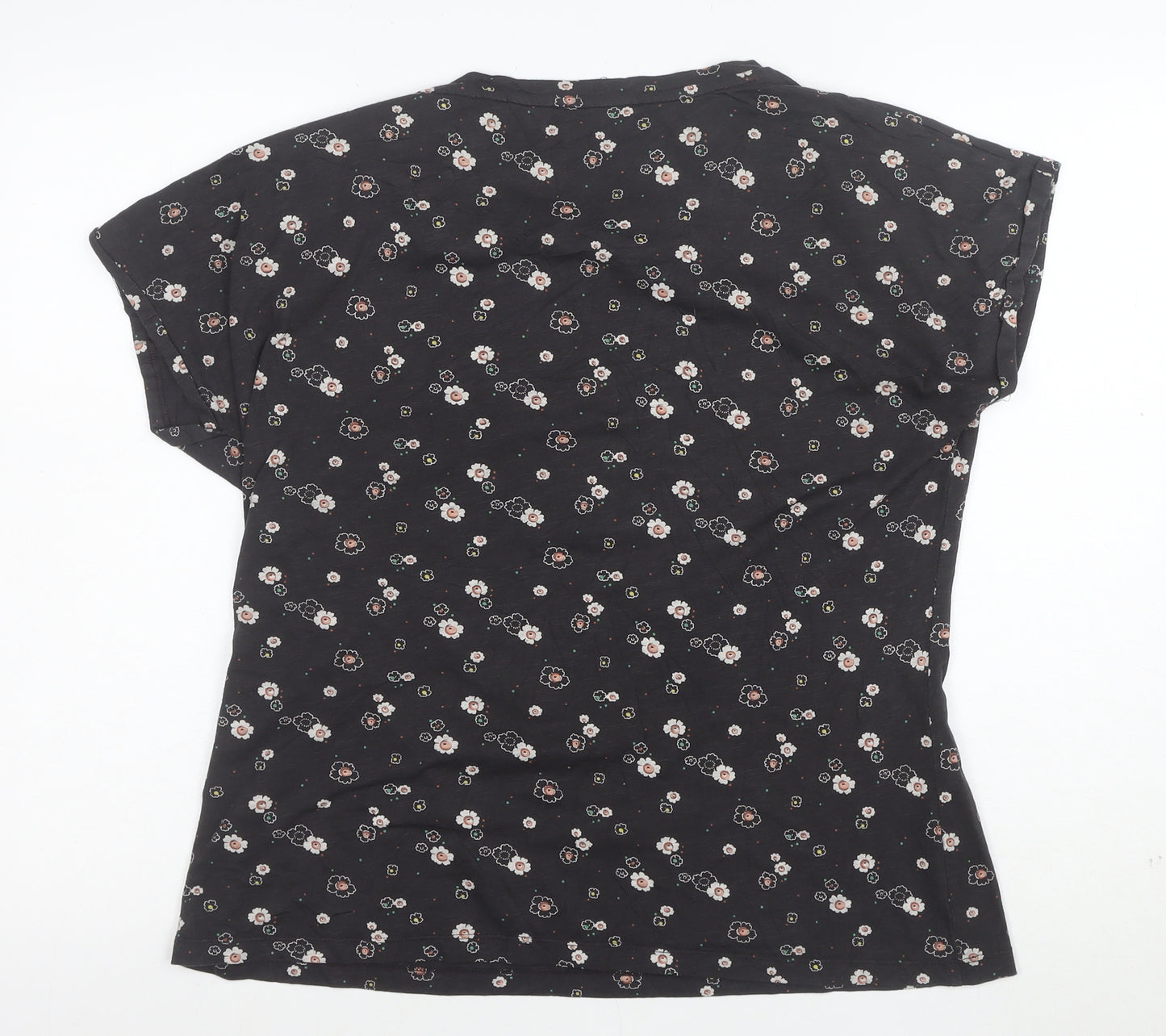 FatFace Womens Black Floral Short Sleeve Cotton T-Shirt Size 16