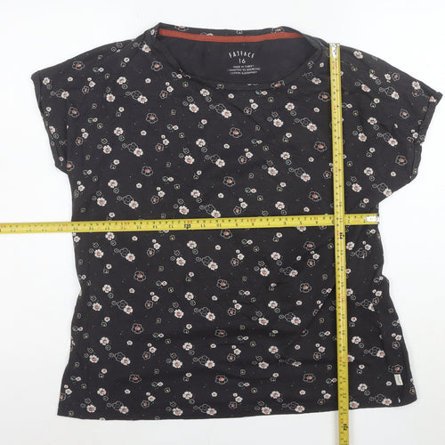 FatFace Womens Black Floral Short Sleeve Cotton T-Shirt Size 16