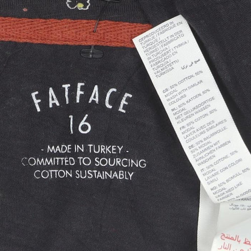 FatFace Womens Black Floral Short Sleeve Cotton T-Shirt Size 16