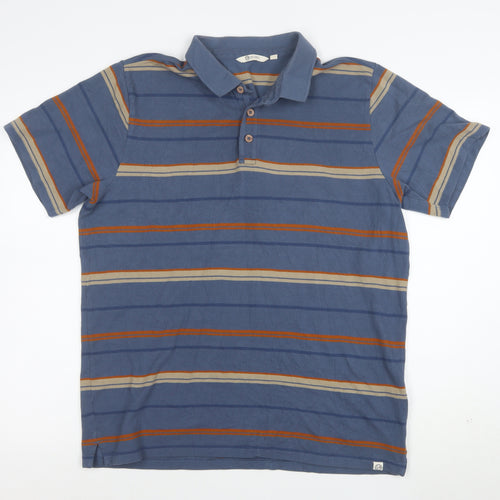 One Earth Men's Blue Striped Cotton Polo Shirt Size L