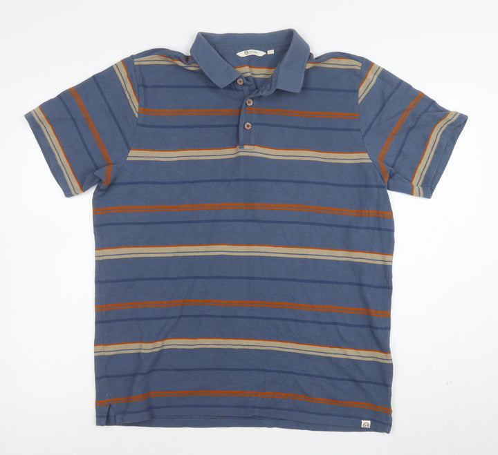 One Earth Men's Blue Striped Cotton Polo Shirt Size L