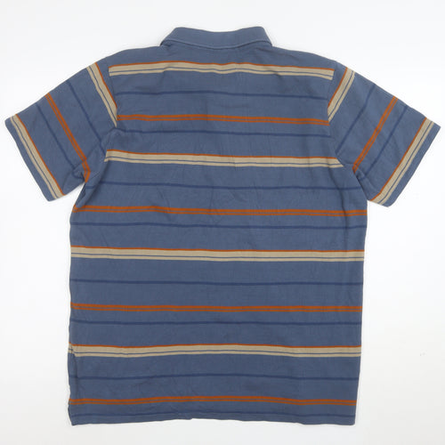 One Earth Men's Blue Striped Cotton Polo Shirt Size L