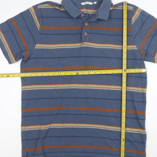 One Earth Men's Blue Striped Cotton Polo Shirt Size L