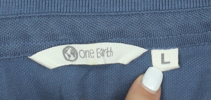 One Earth Men's Blue Striped Cotton Polo Shirt Size L