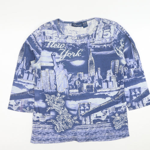 Artscapes Women’s Blue New York Rhinestone Cotton T-Shirt L