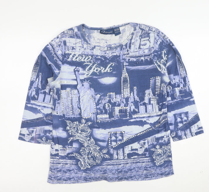 Artscapes Women’s Blue New York Rhinestone Cotton T-Shirt L