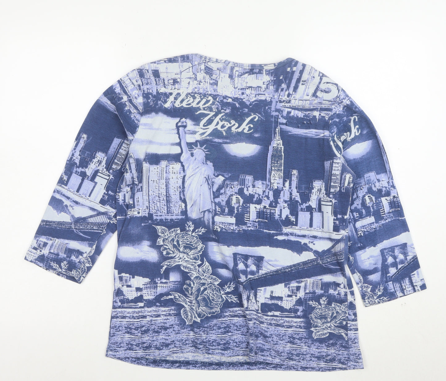 Artscapes Women’s Blue New York Rhinestone Cotton T-Shirt L