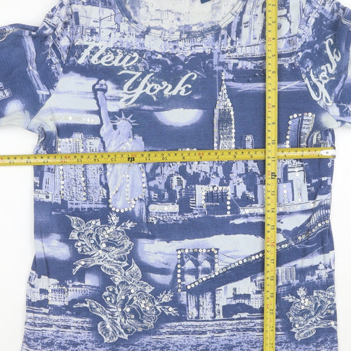 Artscapes Women’s Blue New York Rhinestone Cotton T-Shirt L