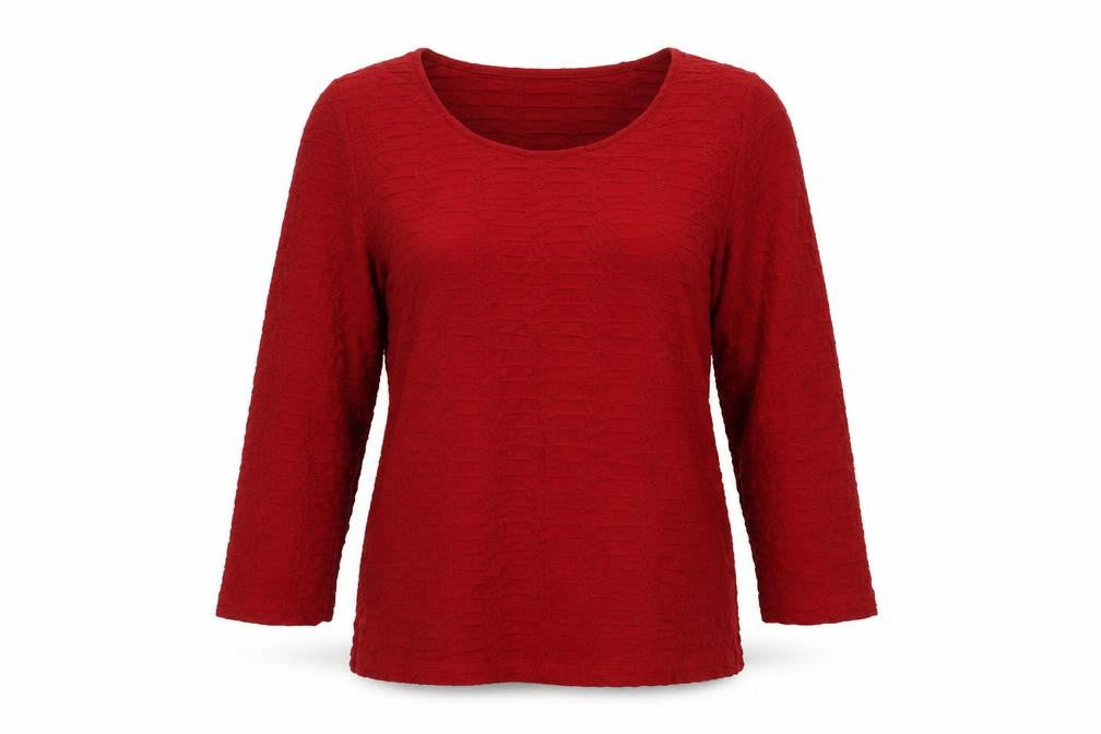 Front view of Marks & Spencer Women’s Red 3/4 Sleeve Stretch Blouse, size UK 10