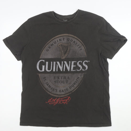 Guinness Men's Black Large Graphic Print Crew Neck Cotton T-Shirt