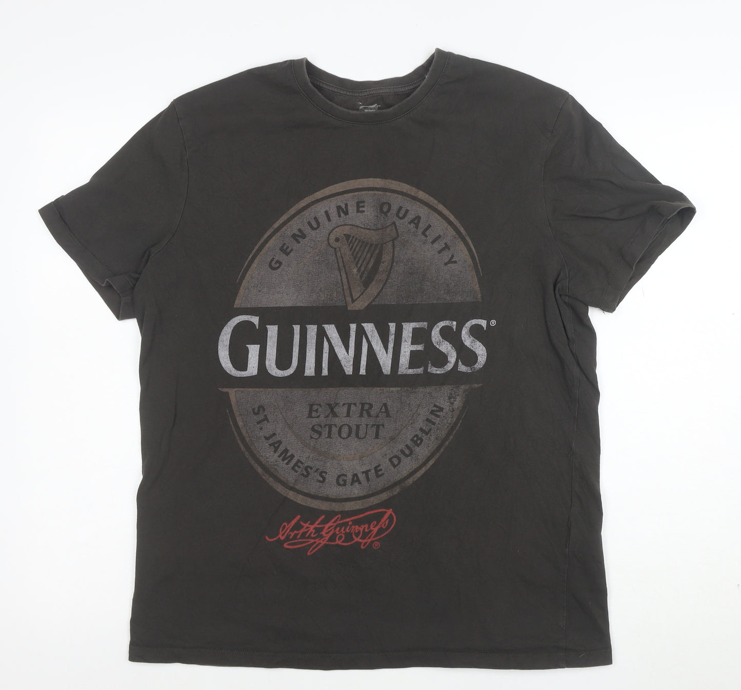 Guinness Men's Black Large Graphic Print Crew Neck Cotton T-Shirt