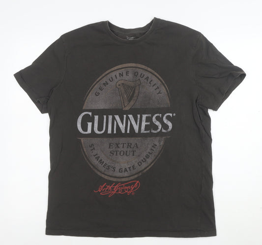 Guinness Men's Black Large Graphic Print Crew Neck Cotton T-Shirt