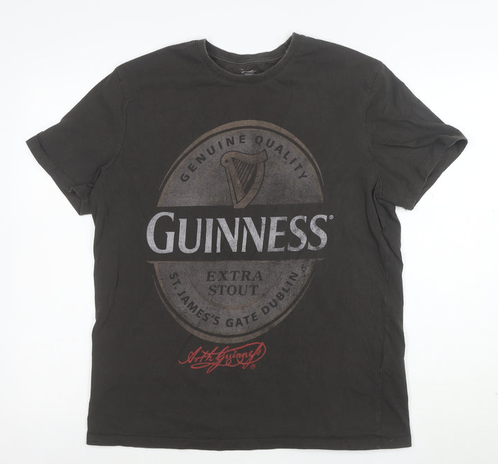 Guinness Men's Black Large Graphic Print Crew Neck Cotton T-Shirt