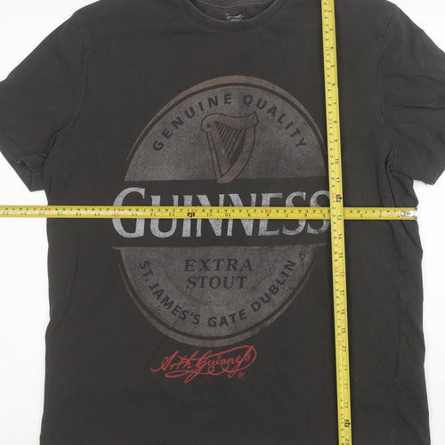 Guinness Men's Black Large Graphic Print Crew Neck Cotton T-Shirt