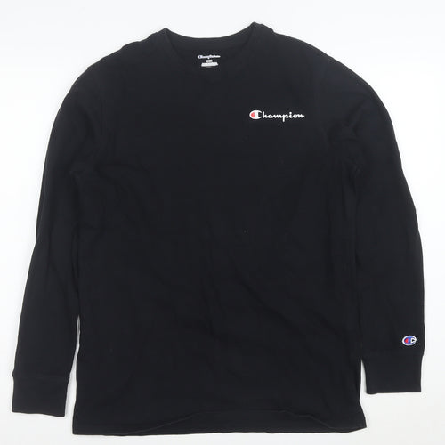 Champion Men's Black Long Sleeve Cotton Crew Neck T-Shirt Size S