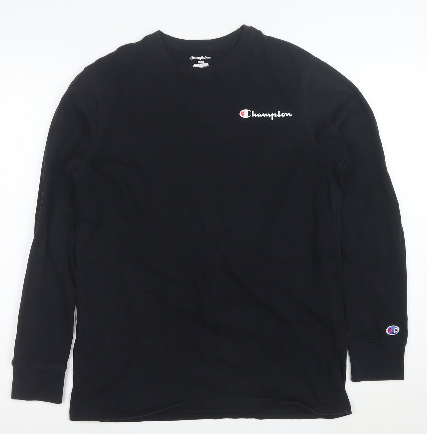 Champion Men's Black Long Sleeve Cotton Crew Neck T-Shirt Size S