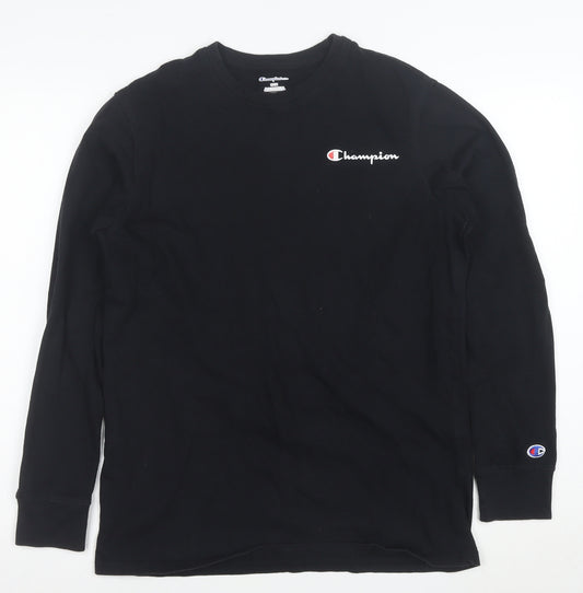 Champion Men's Black Long Sleeve Cotton Crew Neck T-Shirt Size S