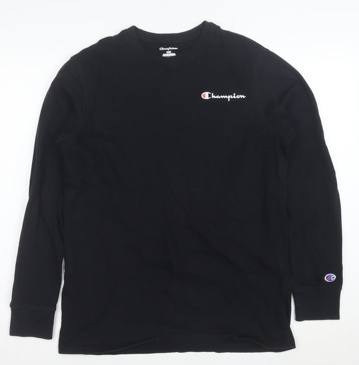 Champion Men's Black Long Sleeve Cotton Crew Neck T-Shirt Size S