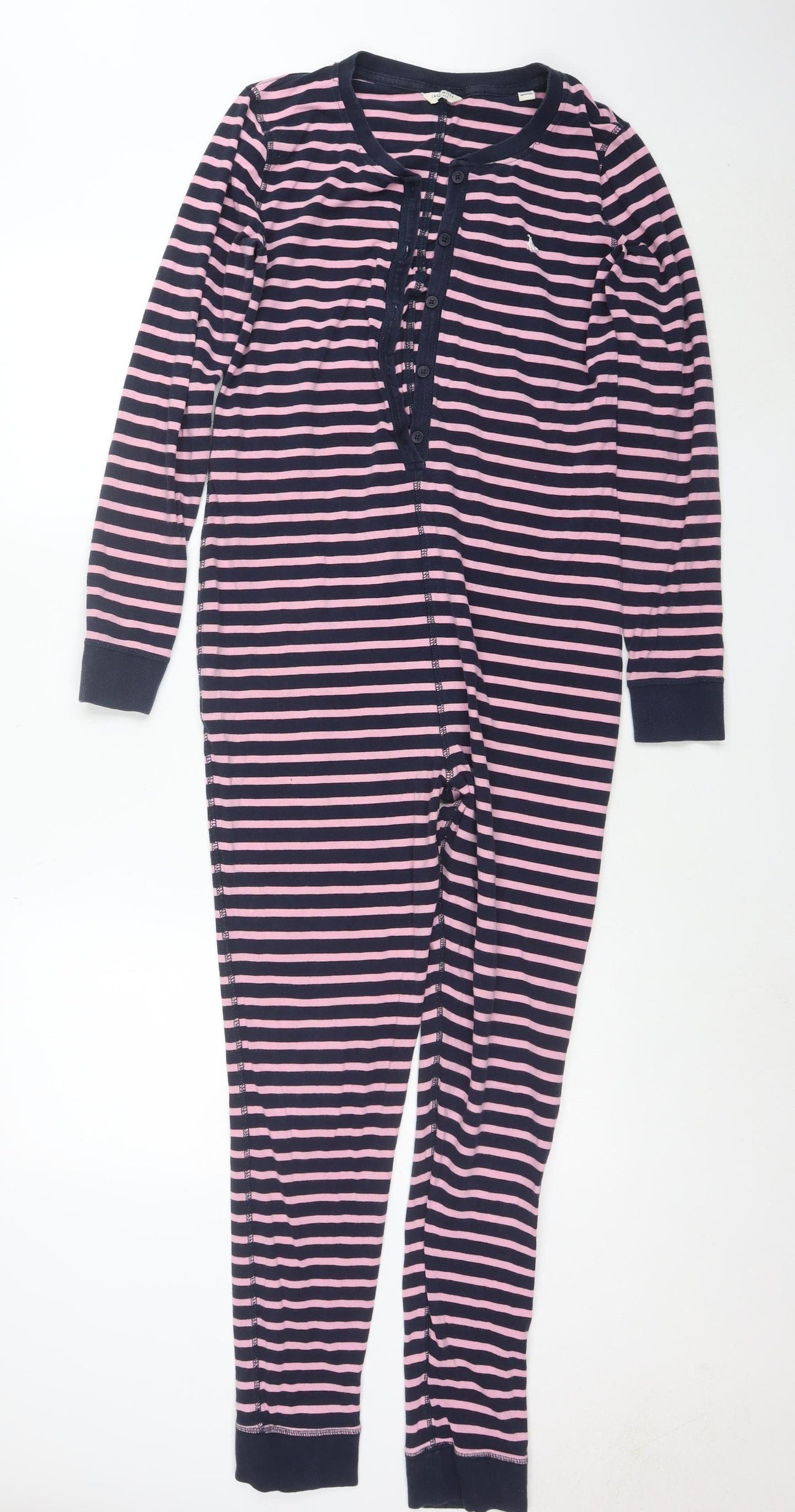 Jack Wills Women’s Navy Pink Striped Cotton Jumpsuit UK 10